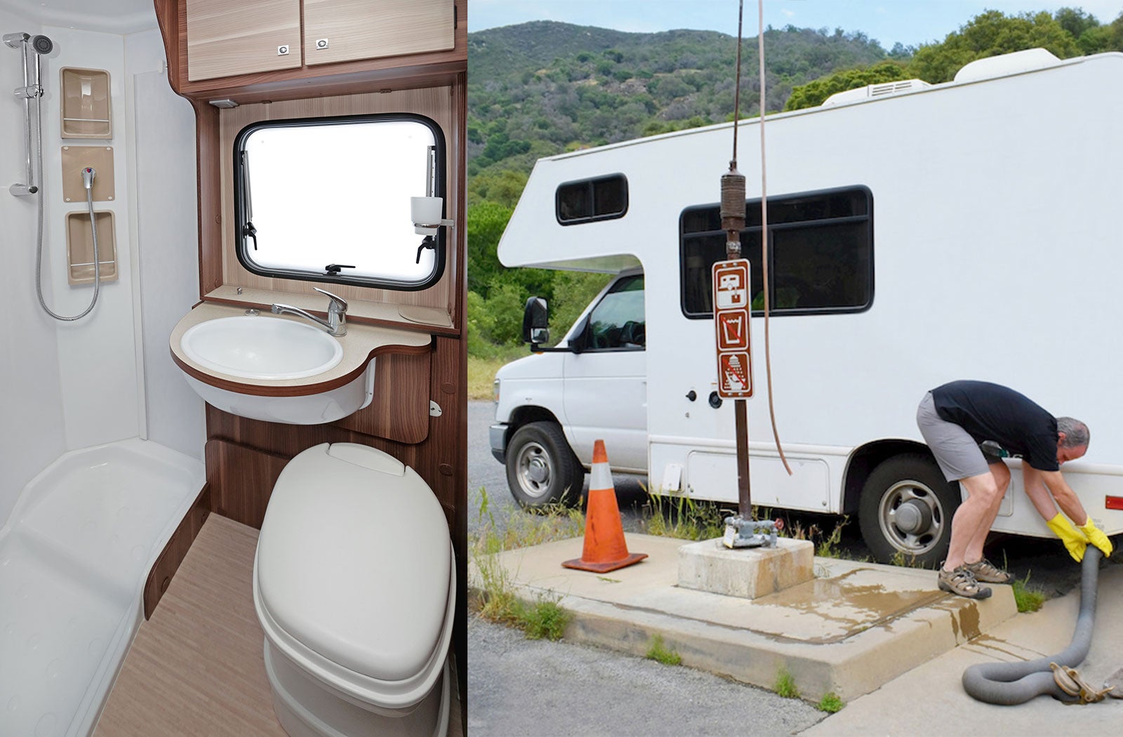 Portable RV/camper toilet and holding tank setup in Seven Oaks, South Carolina