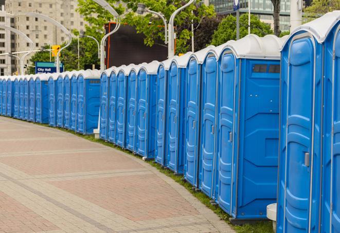 Seasonal porta potty units set up at a Seven Oaks, South Carolina venue
