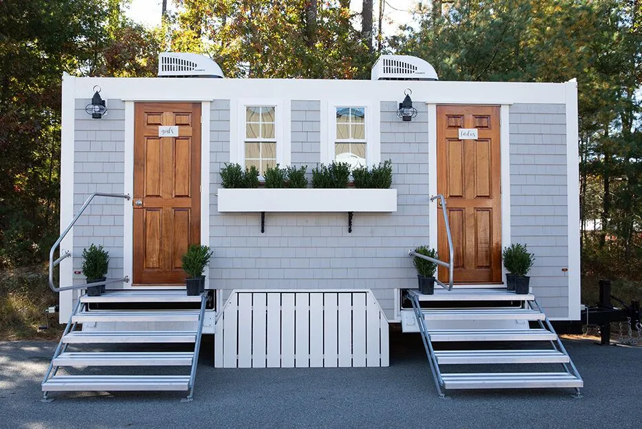 Wedding restroom units discretely staged at a venue in Seven Oaks, South Carolina
